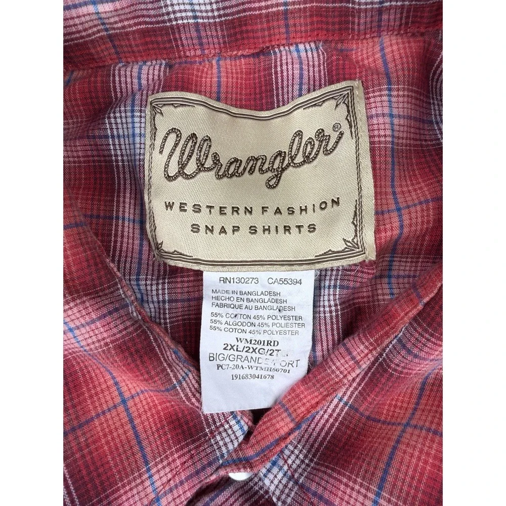 Wrangler Western Shirt Men's 2XL Red Plaid Pearl Snap Short Sleeve‎ Cowboy Rodeo